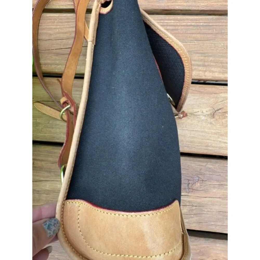 Dooney & Bourke Backpack Black Canvas Tan Leather Buckle Closure Vtg Rare COA